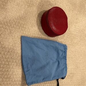 Smythson Red Leather Round Jewelry Case
